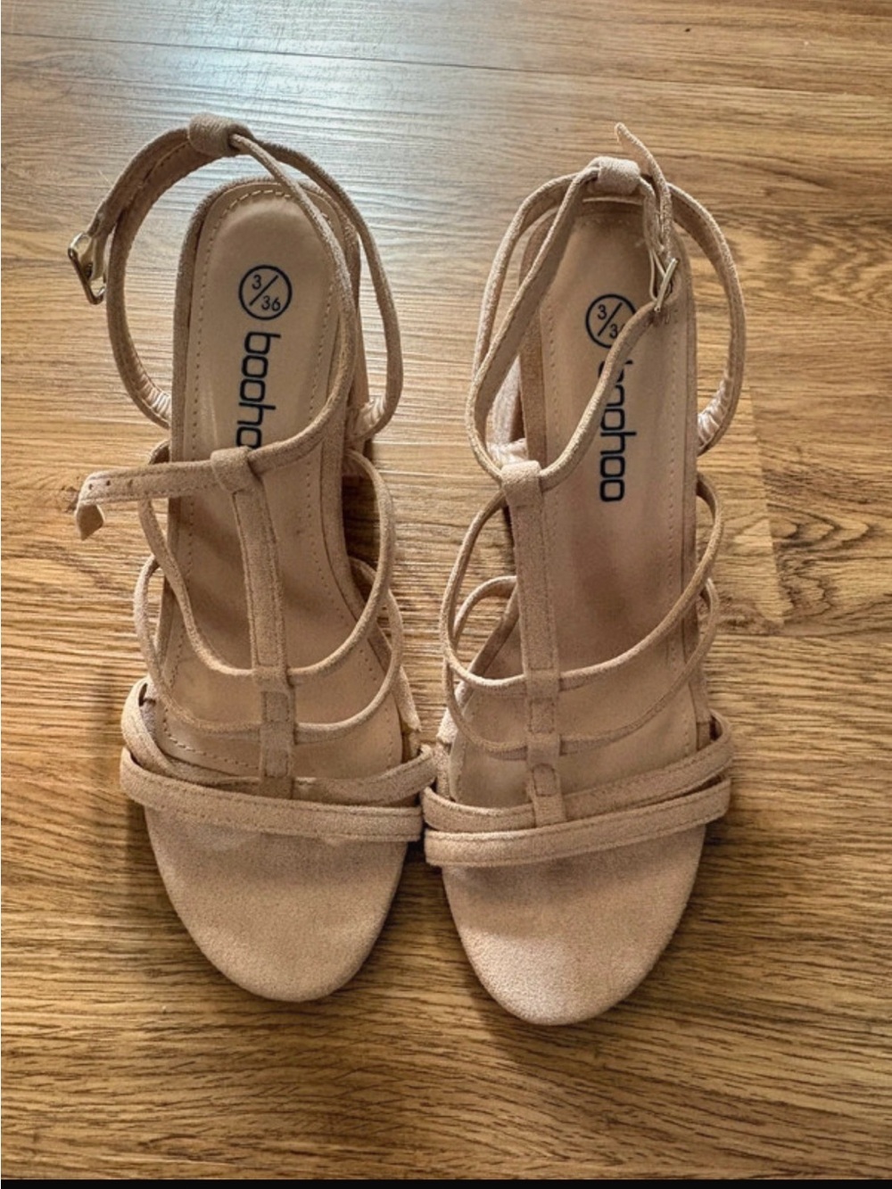 Boohoo Nude Strappy Block Heels